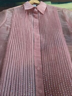 VTG Nygard Collection Pink Sheer Beaded Button Down Blouse Size 14